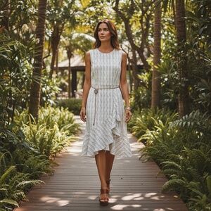 White & Black Asymmetrical Wrap Dress Calvin Klein – Size 4